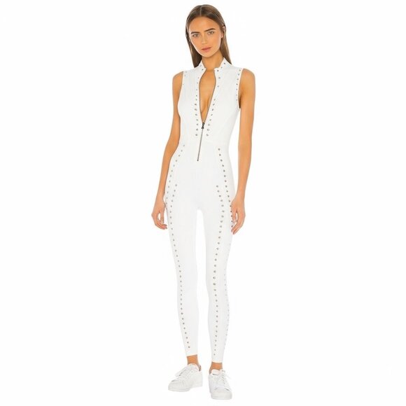 New Gigi C Sarah Zip Up Cutout Jumpsuit Catsuit White S - Picture 5 of 7